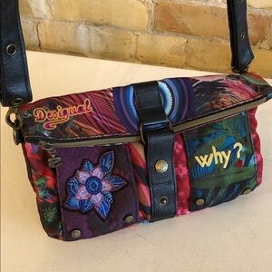 Desigual colorful “why?“ canvas crossbody purse